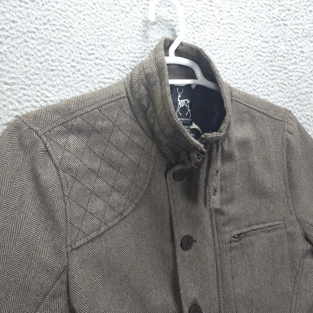 Kane & Unke Jacket Mens Medium Brown Wool Blend Utility Zip Up Hooded Coat Mock